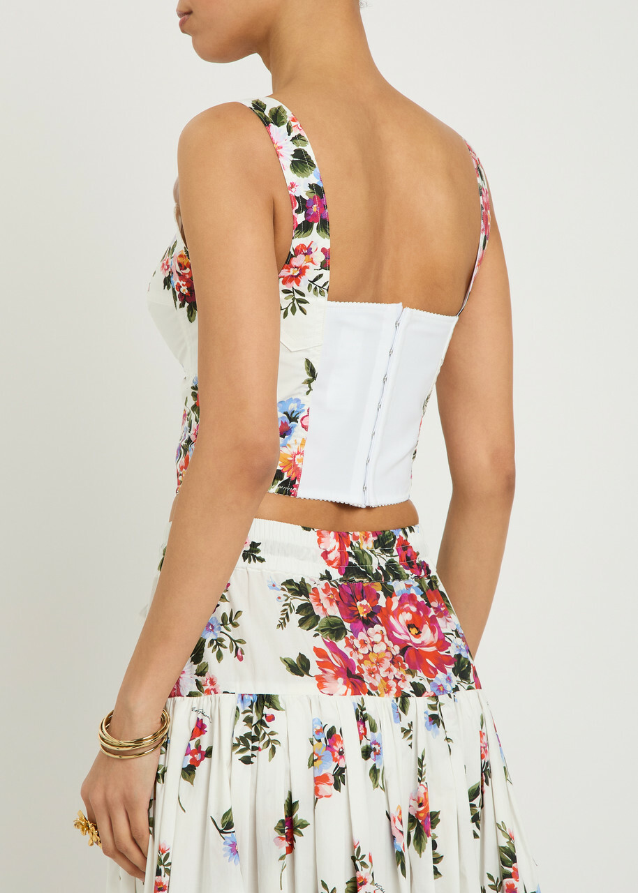 Dolce & Gabbana Floral-print Cotton-blend Bralette top White