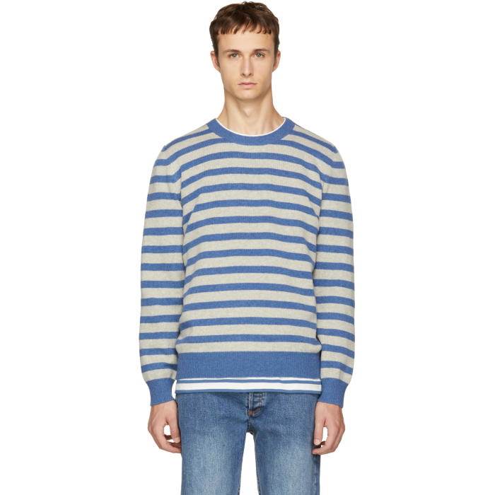 Photo: A.P.C. Blue and Grey Striped Crawley Sweater