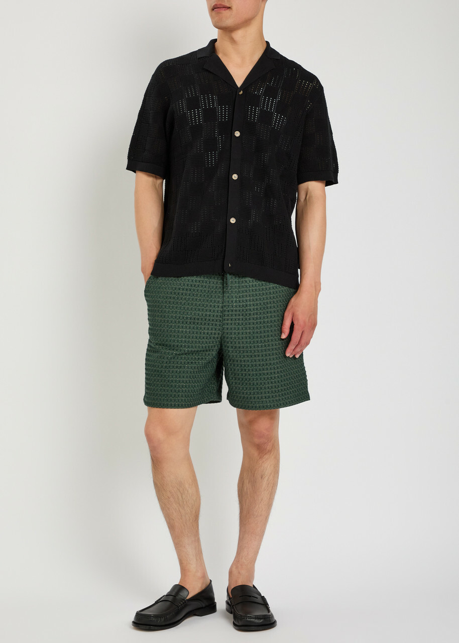 Les Deux Checked-weave Cotton-knit Shirt Black