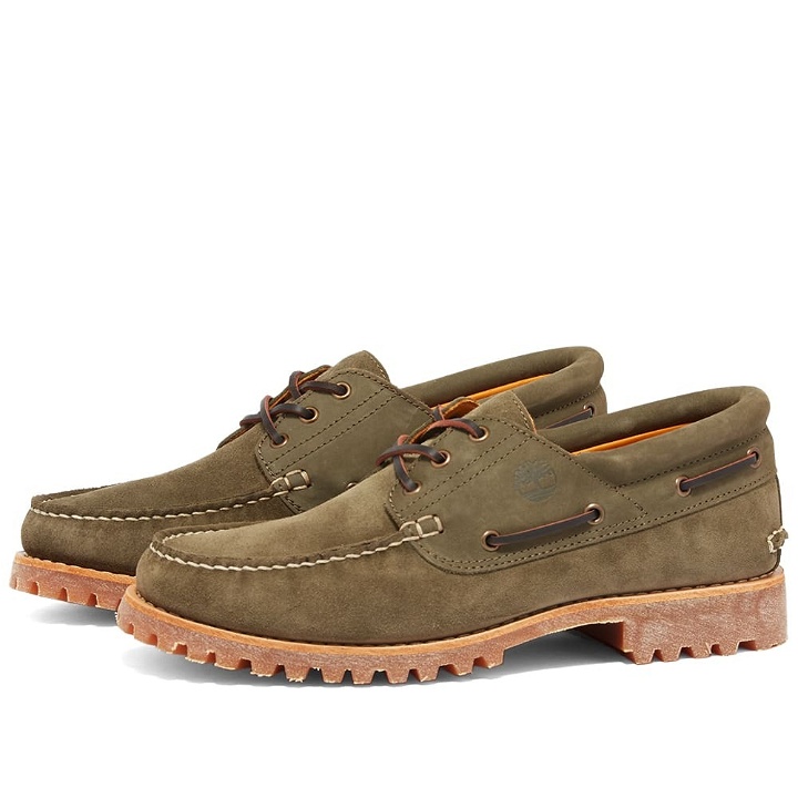 Photo: Timberland Men's Authentic 3 Eye Classic Lug Shoe in Dark Green Suede