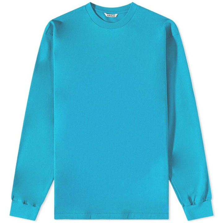 Photo: Auralee Men's Long Sleeve Luster Plaiting T-Shirt in Teal Green
