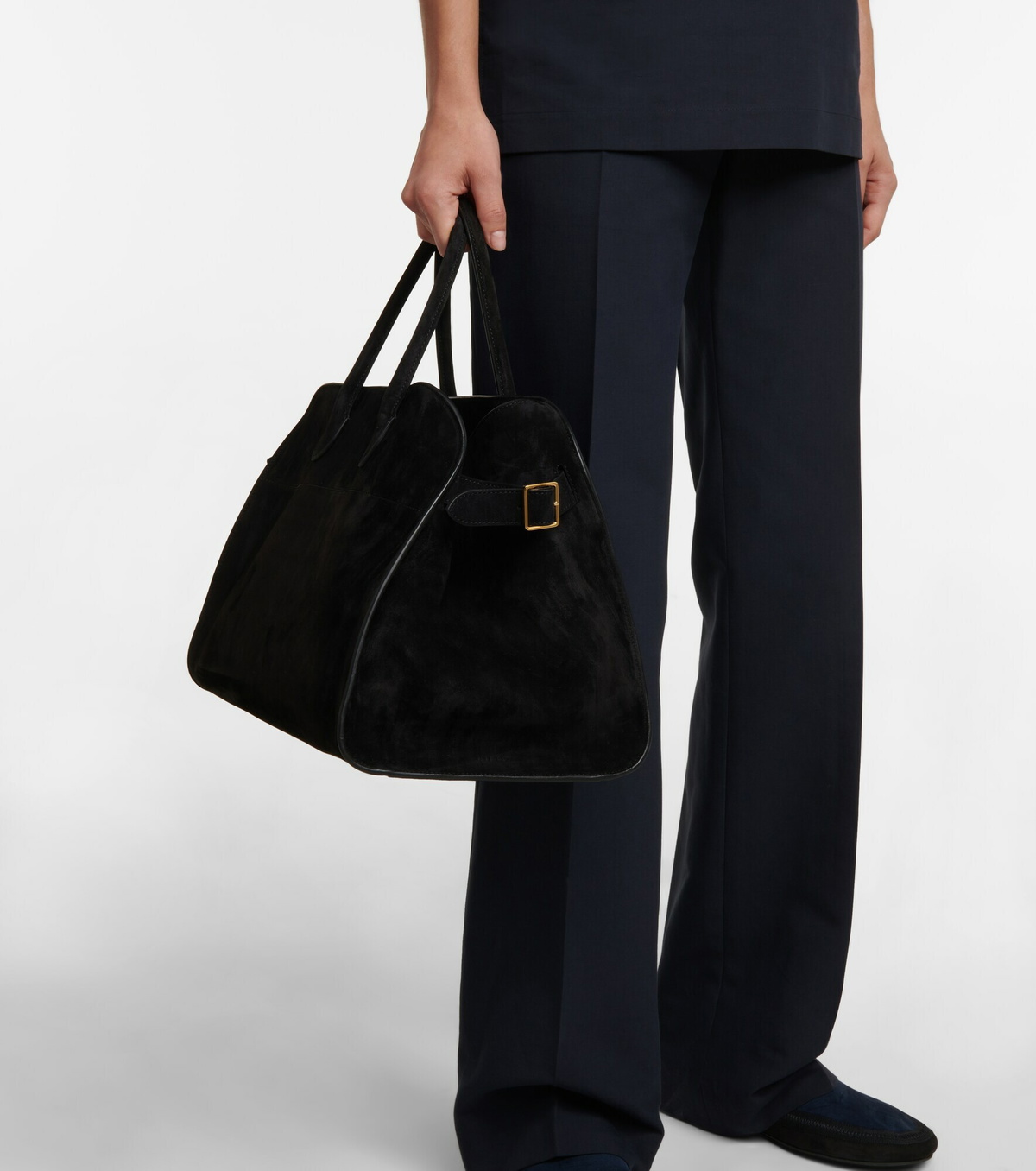 The Row Margaux 15 Top-Handle Bag in Suede