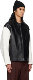 Jil Sander Black & White Zip Leather Biker Jacket