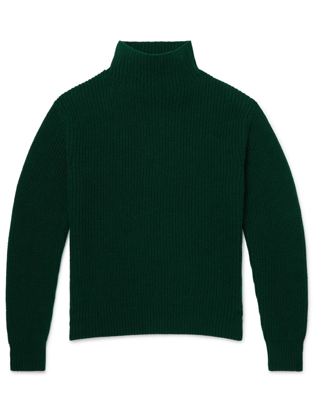 Photo: Mr P. - Stand-Collar Ribbed Virgin Wool Sweater - Green