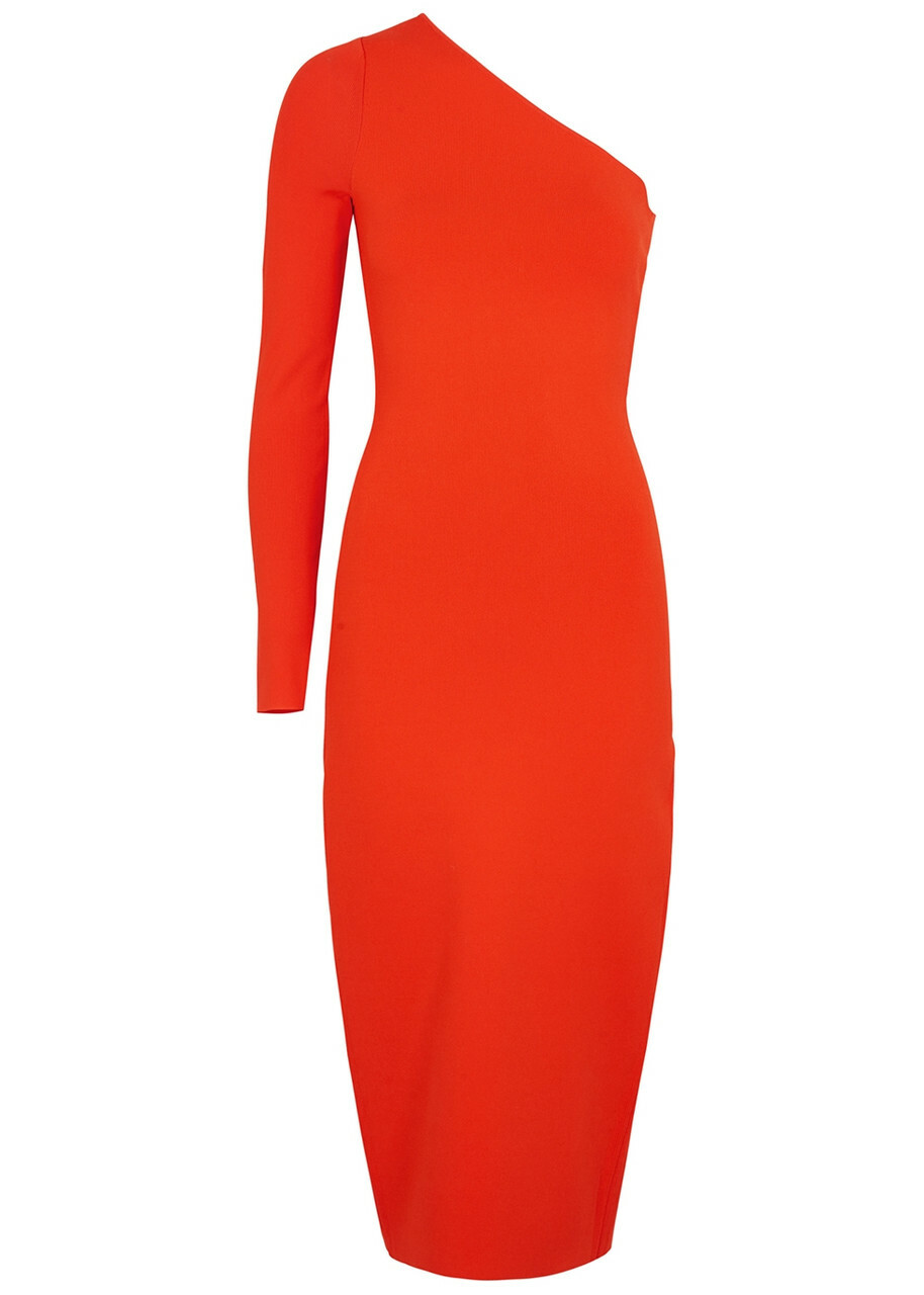 Victoria Beckham VB Body One-shoulder Stretch-knit Midi Dress Orange  Victoria Beckham