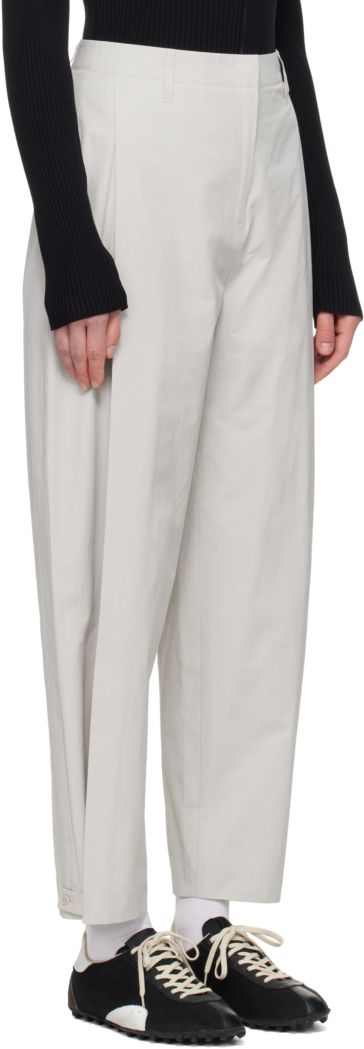 AMOMENTO Gray Button Garconne Trousers