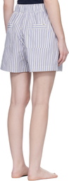 Tekla White & Blue Poplin Pyjama Shorts