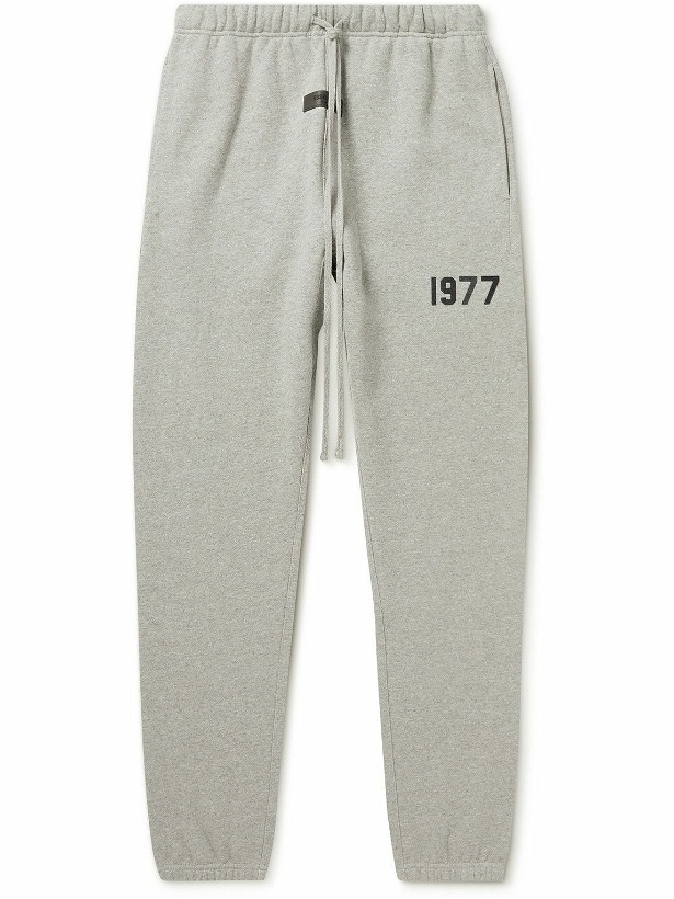 Photo: FEAR OF GOD ESSENTIALS - Slim-Fit Tapered Logo-Flocked Cotton-Blend Jersey Sweatpants - Gray