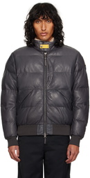 Parajumpers Gray Alf Leather Bomber Jacket