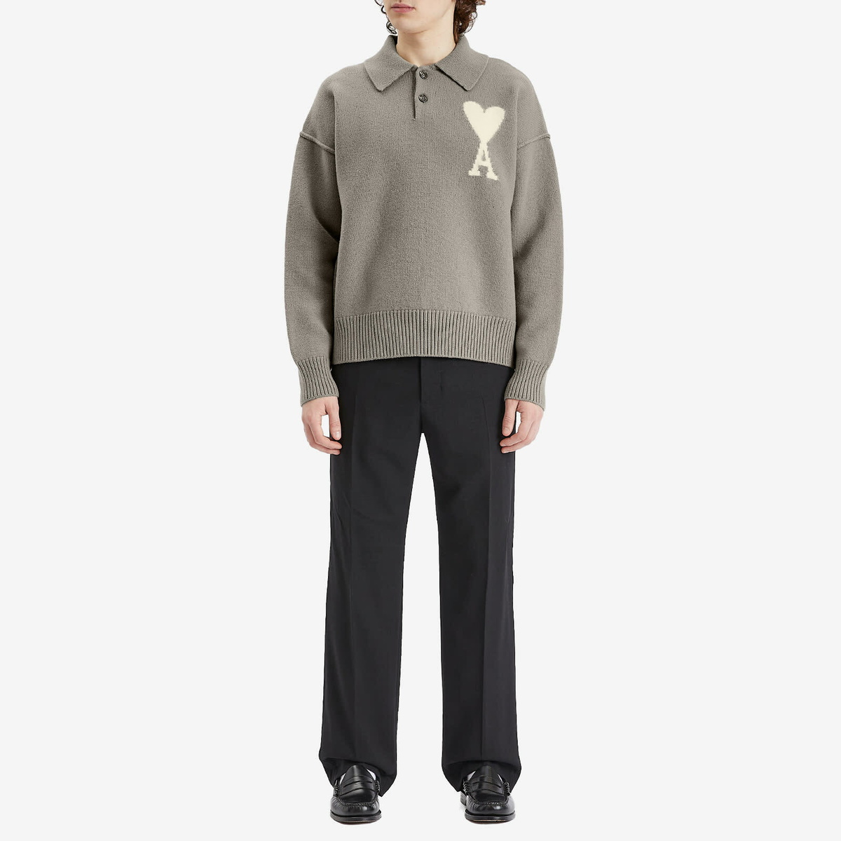 AMI Paris Men's Off White ADC Polo in Ash/Off White