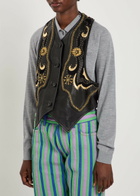 Versace Embellished Panelled Leather Vest Black