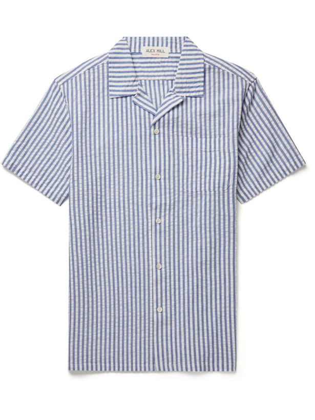 Photo: Alex Mill - Camp-Collar Striped Cotton-Seersucker Shirt - Blue