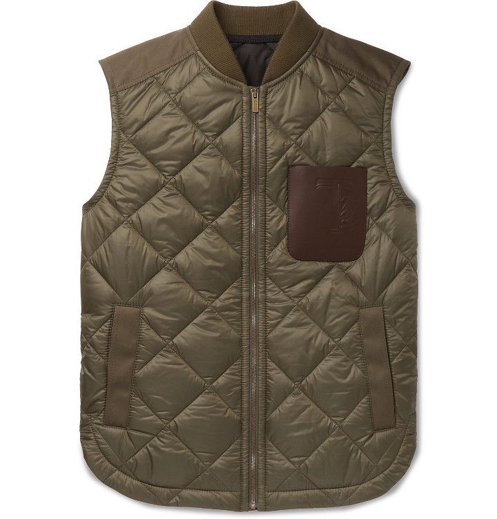 Photo: TOD'S - Leather-Trimmed Padded Quilted Shell and Poplin Gilet - Green