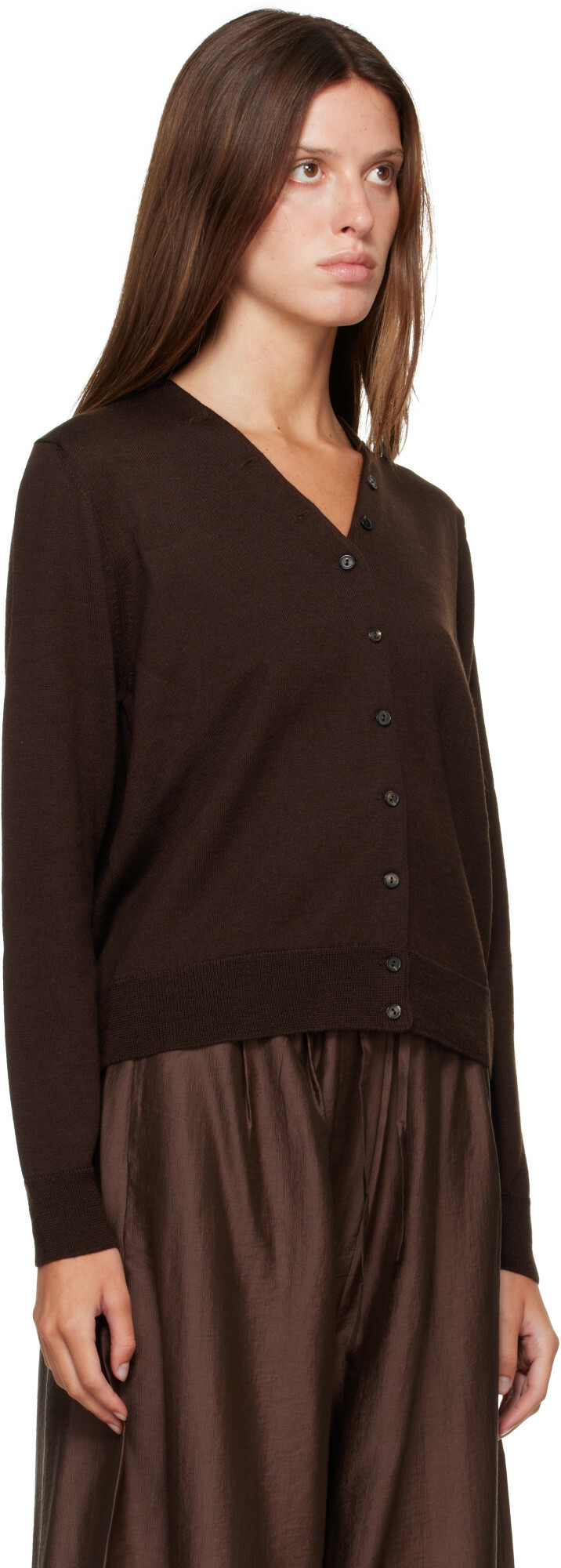 Cordera Brown Merino Wool Button Cardigan