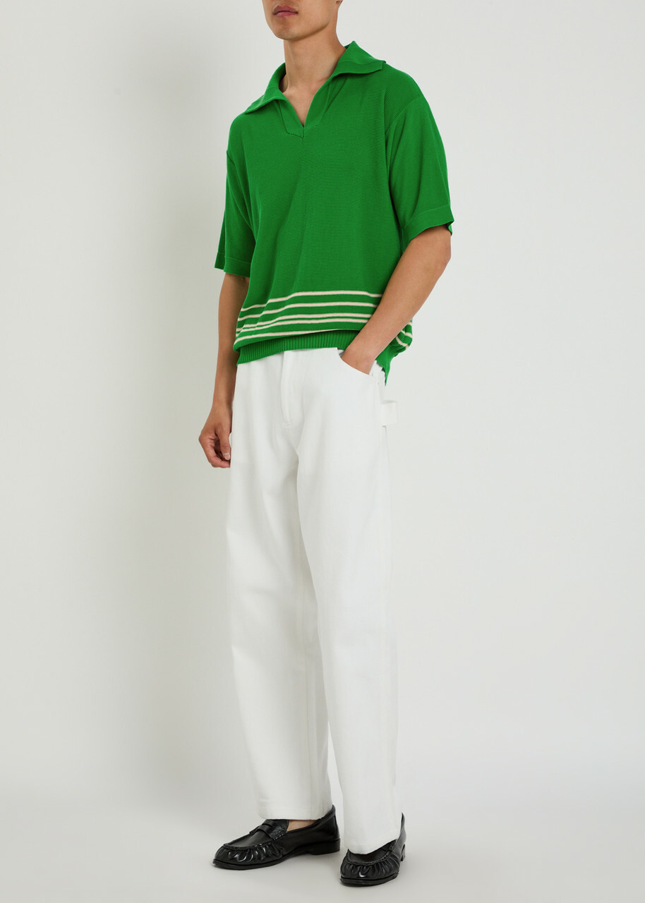 Bode Bentgrass Logo-embroidered Cotton-knit Polo Shirt Green