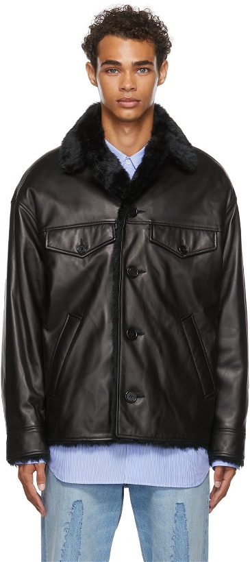 Photo: Marni Leather & Faux Fur Button Jacket