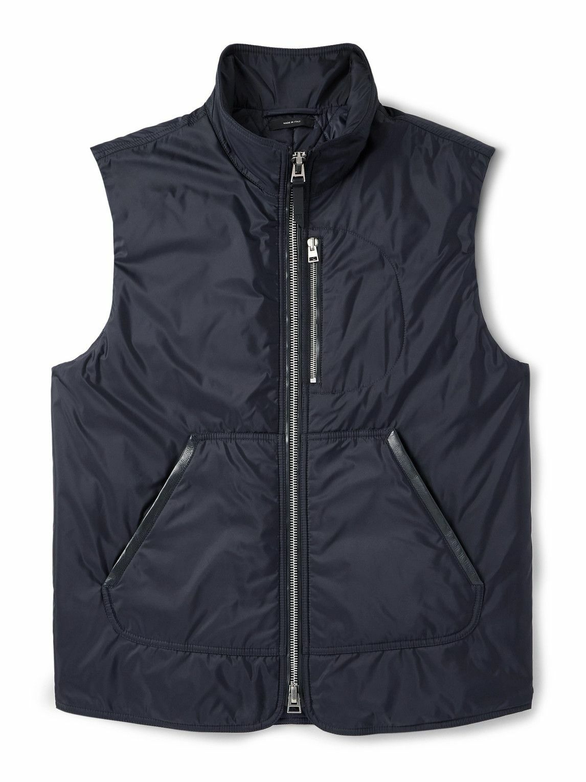 TOM FORD - Padded Leather-Trimmed Shell Gilet - Blue