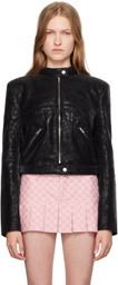 MISBHV Black Quilted Faux-Leather Jacket