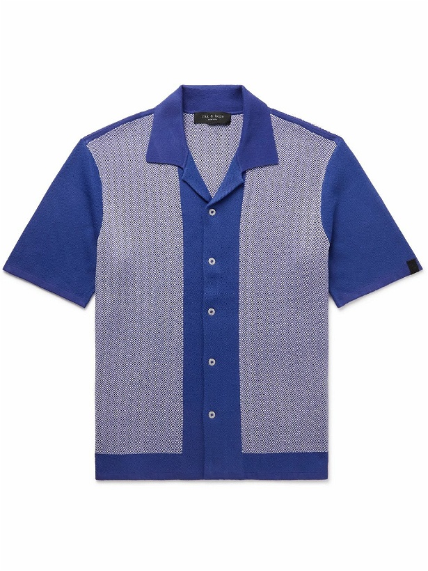 Photo: Rag & Bone - Avery Camp-Collar Herringbone Jacquard-Knit Shirt - Blue