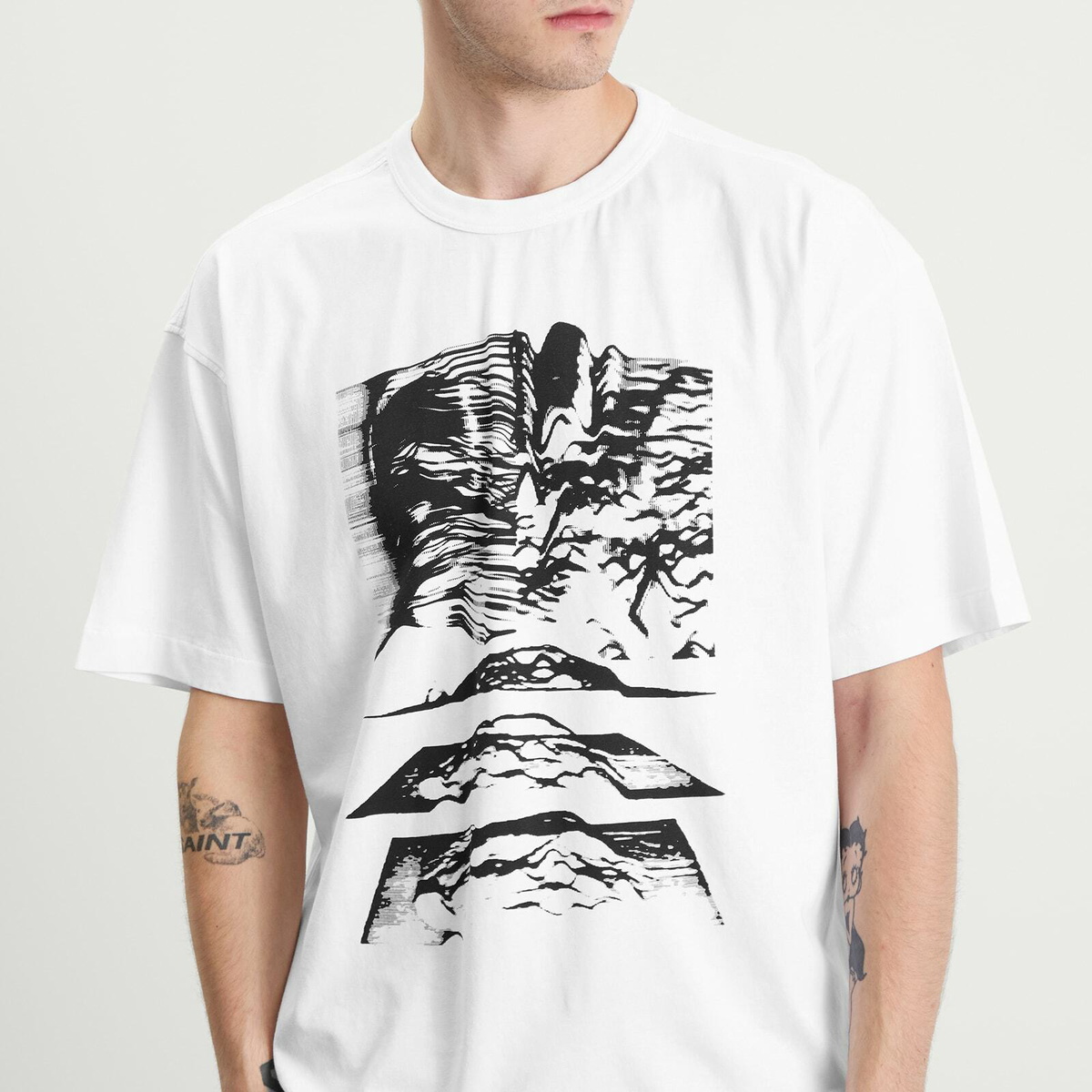 YMC Men's Triple T-Shirt Mountains in White
