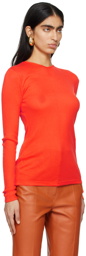 Ferragamo Orange V-Neck Long Sleeve T-Shirt