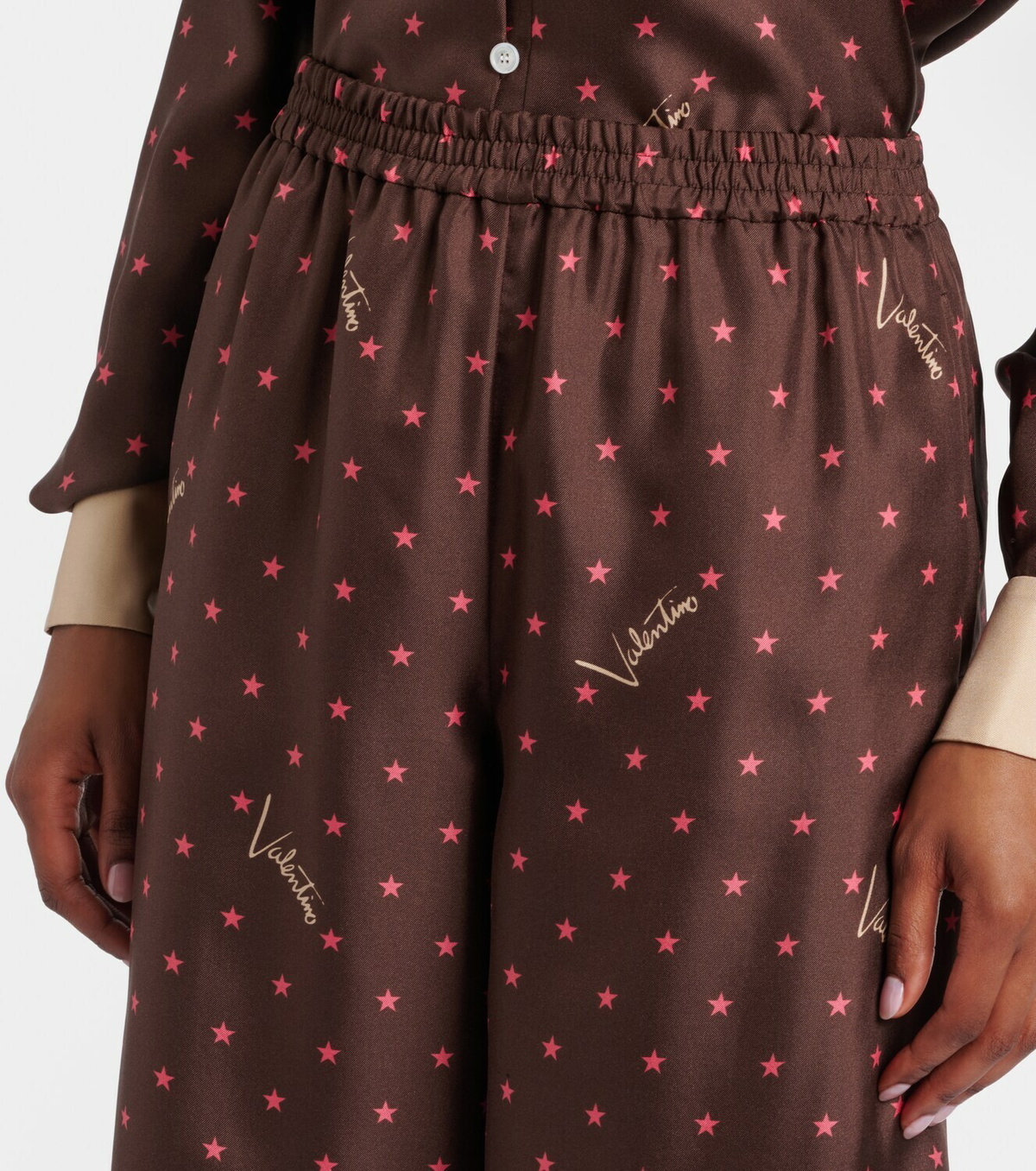 Valentino Printed silk twill palazzo pants