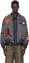 Perks and Mini Gray & Purple Susumu Mukai Edition Markings Reversible Bomber Jacket