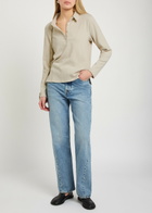 Eileen Fisher Henley Textured Cotton-blend Polo Shirt Beige