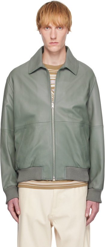 Photo: Maison Kitsuné Gray Zipped Leather Bomber Jacket