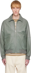 Maison Kitsuné Gray Zipped Leather Bomber Jacket
