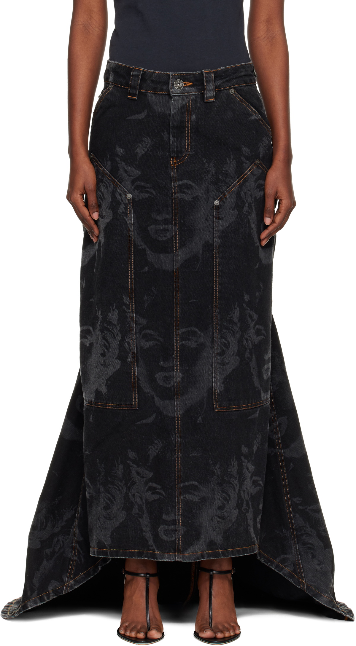 VAQUERA Black Prom Denim Maxi Skirt