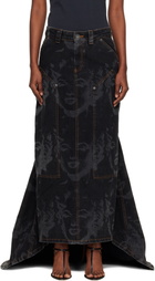VAQUERA Black Prom Denim Maxi Skirt