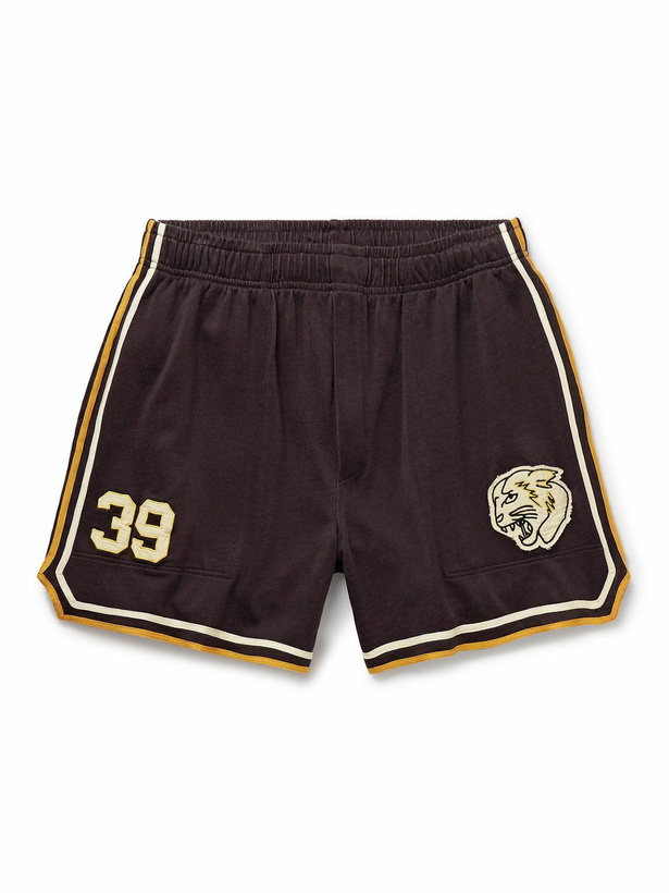 Photo: BODE - Bobcat Appliquéd Striped Jersey Shorts - Brown