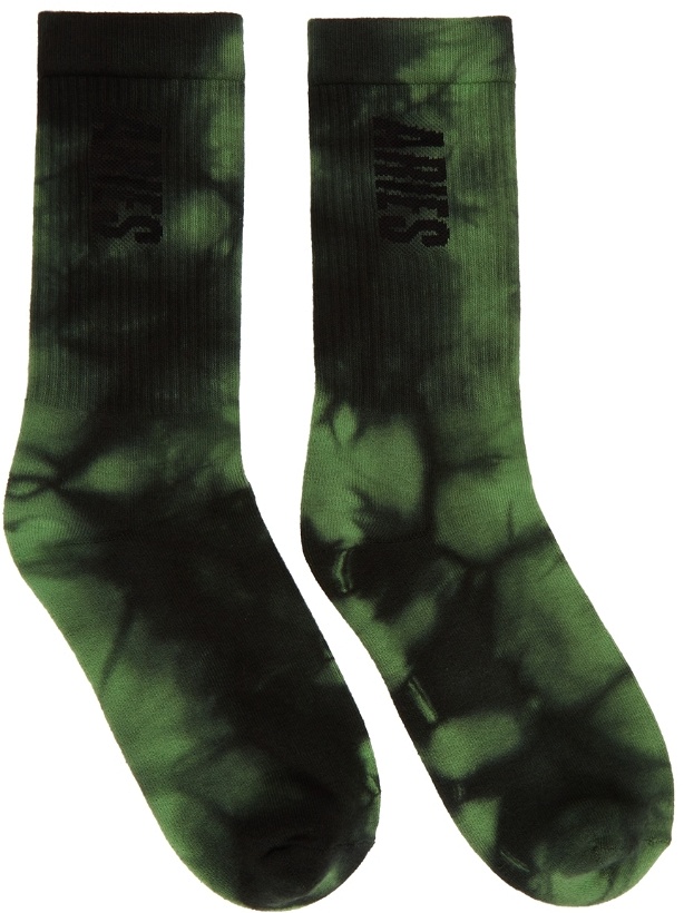 Photo: Aries Green & Black Tie-Dye Logo Socks