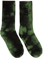 Aries Green & Black Tie-Dye Logo Socks