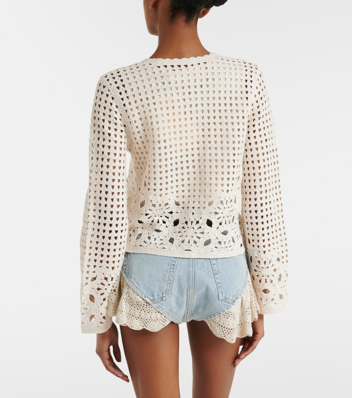Frame Crochet denim shorts