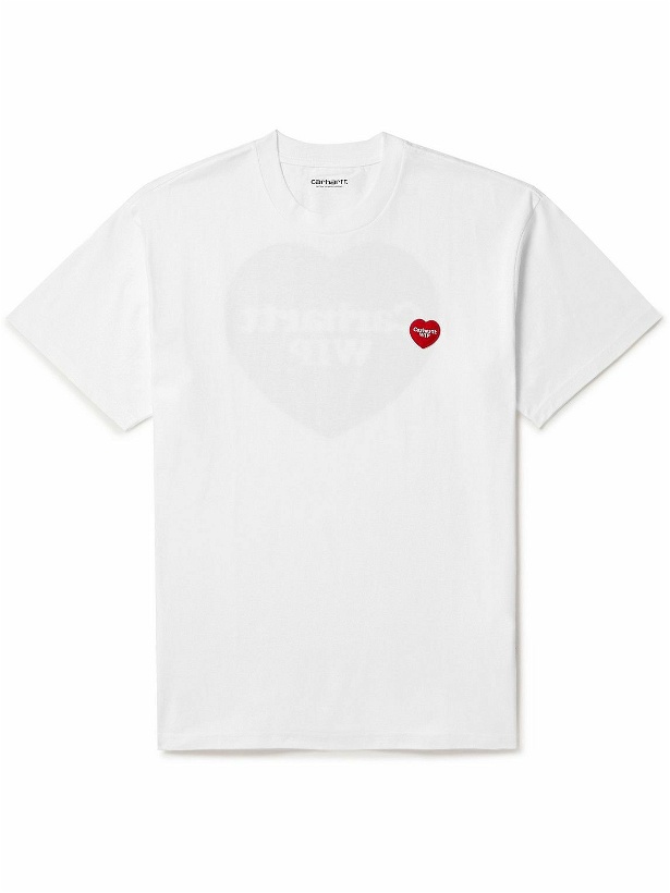 Photo: Carhartt WIP - Double Heart Logo-Appliquéd Printed Cotton-Jersey T-Shirt - White