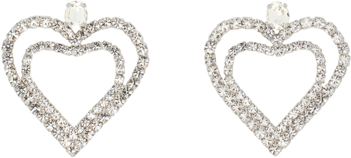Photo: Blumarine Silver Rhinestone Hearts Drop Earrings