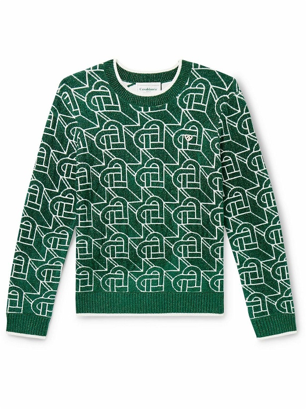 Photo: Casablanca - Slim-Fit Logo-Embellished Metallic Jacquard-Knit Sweater - Green