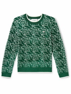 Casablanca - Slim-Fit Logo-Embellished Metallic Jacquard-Knit Sweater - Green