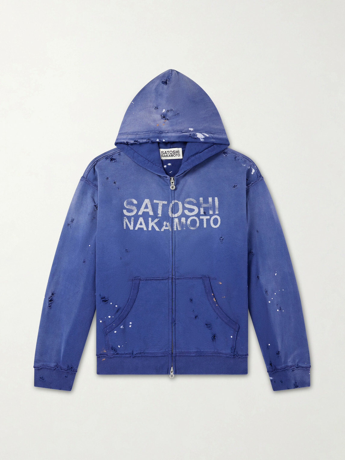 Satoshi Nakamoto - Luke Logo-Printed Cotton-Fleece Zip-Up Hoodie - Blue