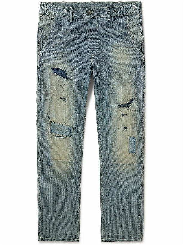 Photo: RRL - Hopkins Straight-Leg Distressed Embroidered Jeans - Blue