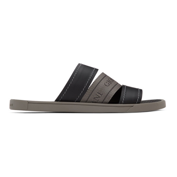 Photo: Giorgio Armani Black and Grey Logo Sandals