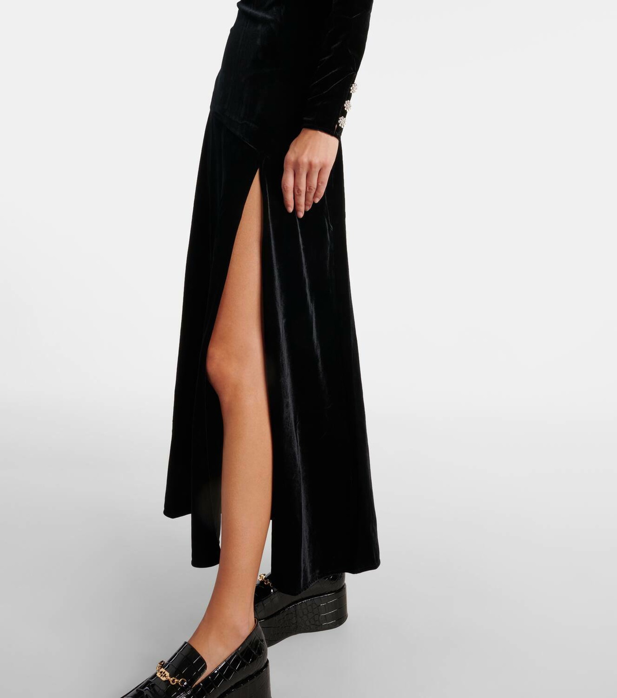 ganni velvet midi dress Rent Ganni Black Velvet Maxi Dress
