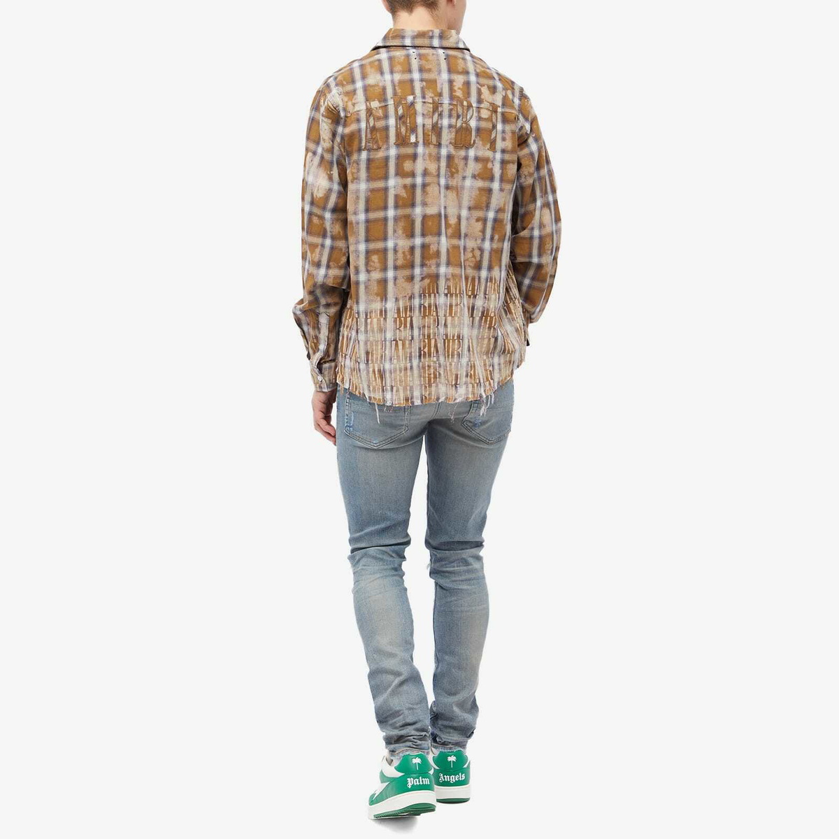 AMIRI Men's Bleach Logo Flannel Shirt in Brown Amiri