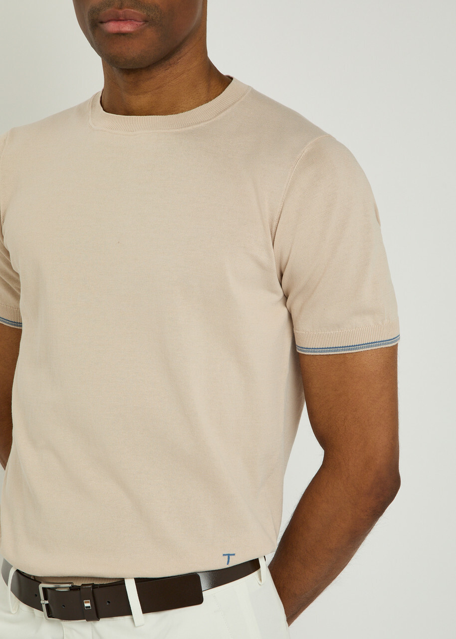 Tods Striped Detail Knit Cotton T-shirt Off White