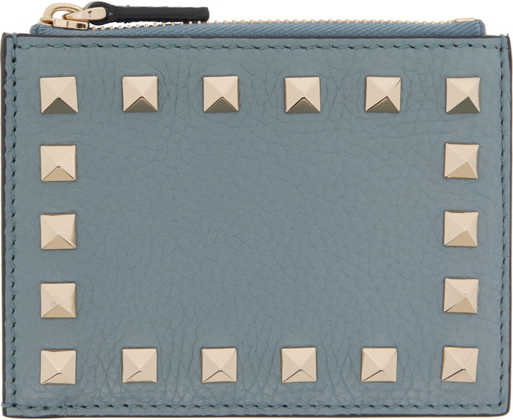 Photo: Valentino Garavani Gray Rockstud Grainy Calfskin Card Holder