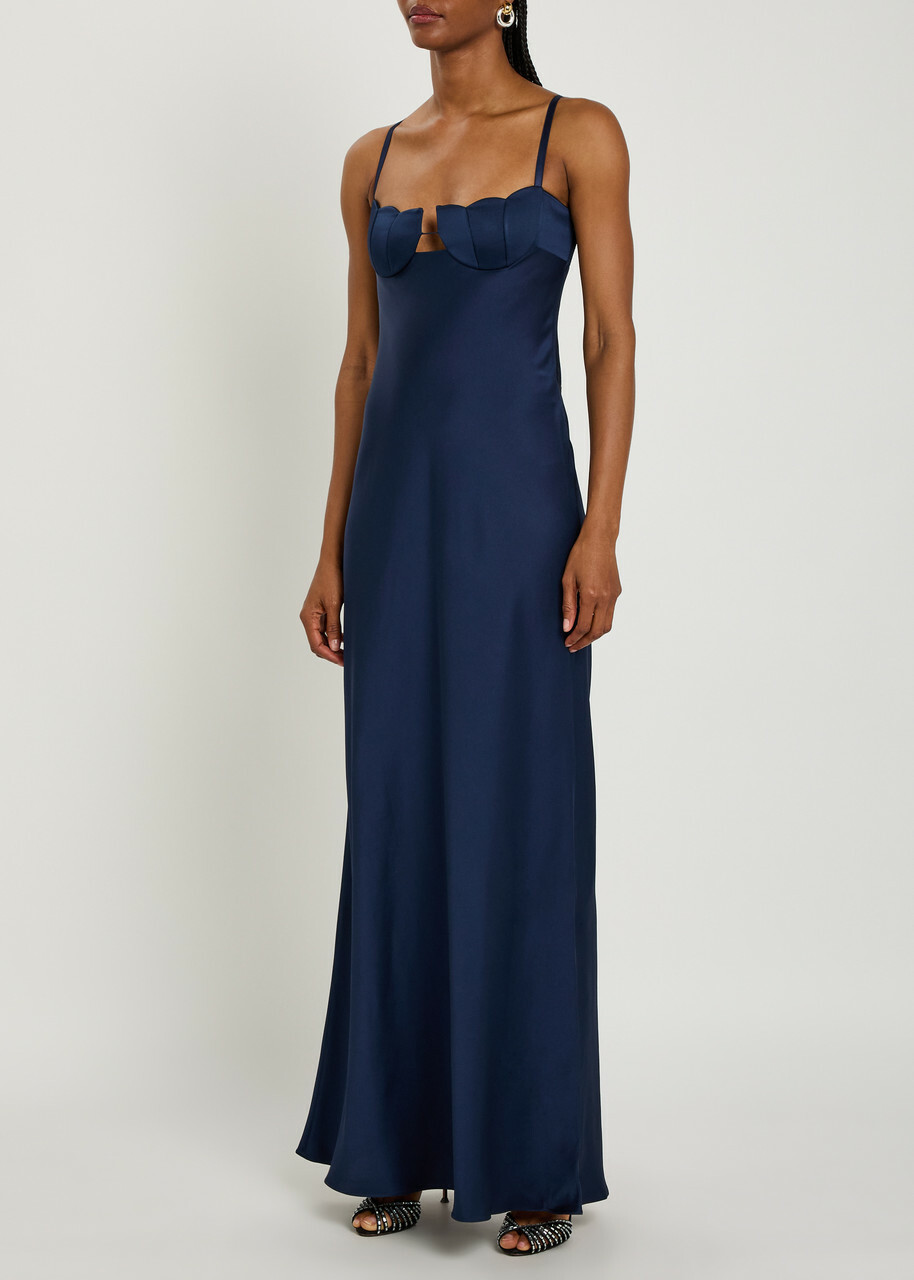 Anna October Tulip Satin-crepe Maxi Dress Blue