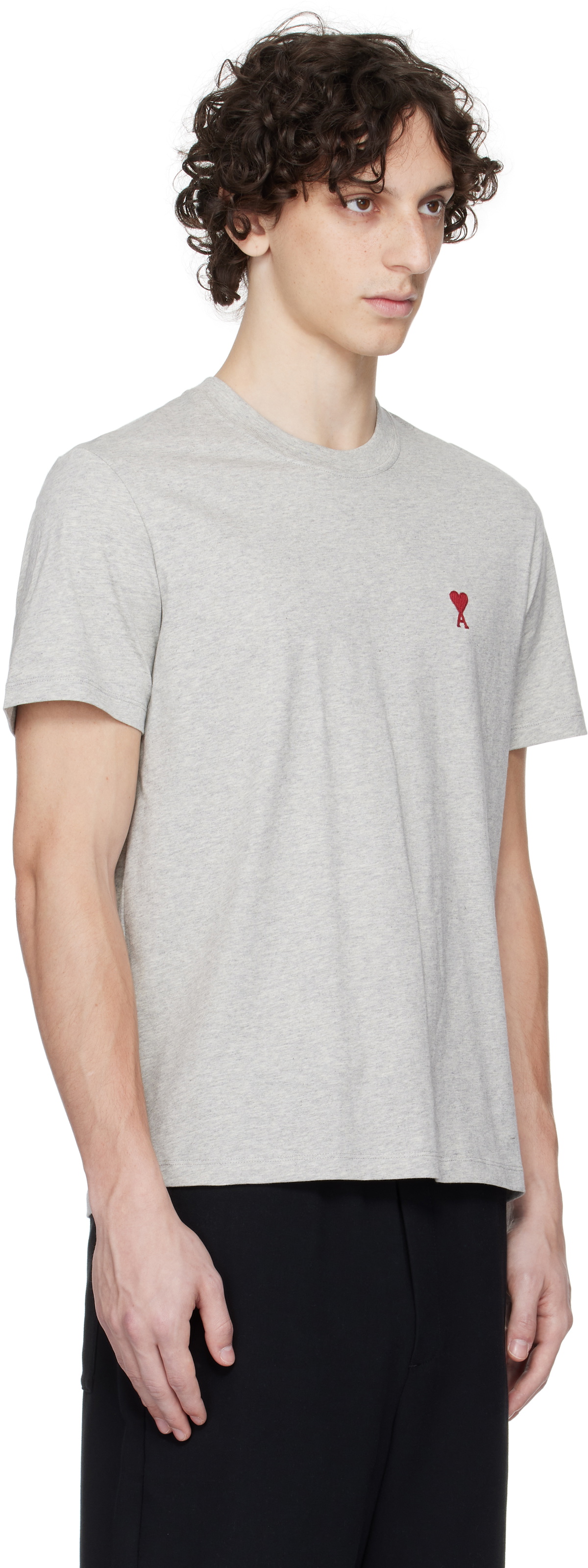 AMI Paris Gray Cotton Ami de Coeur T-shirt AMI