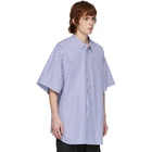 Juun.J White and Blue Striped Short Sleeve Shirt